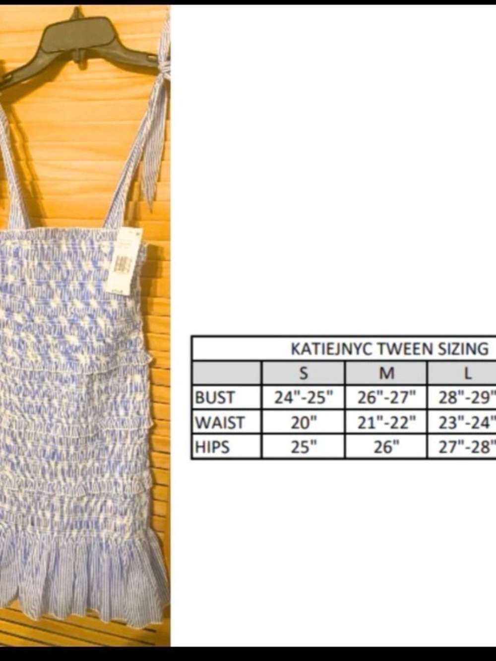 Katiej NYC Tween Girls Sundress Evanj Smocked Stripe Size 7/8 Blue White